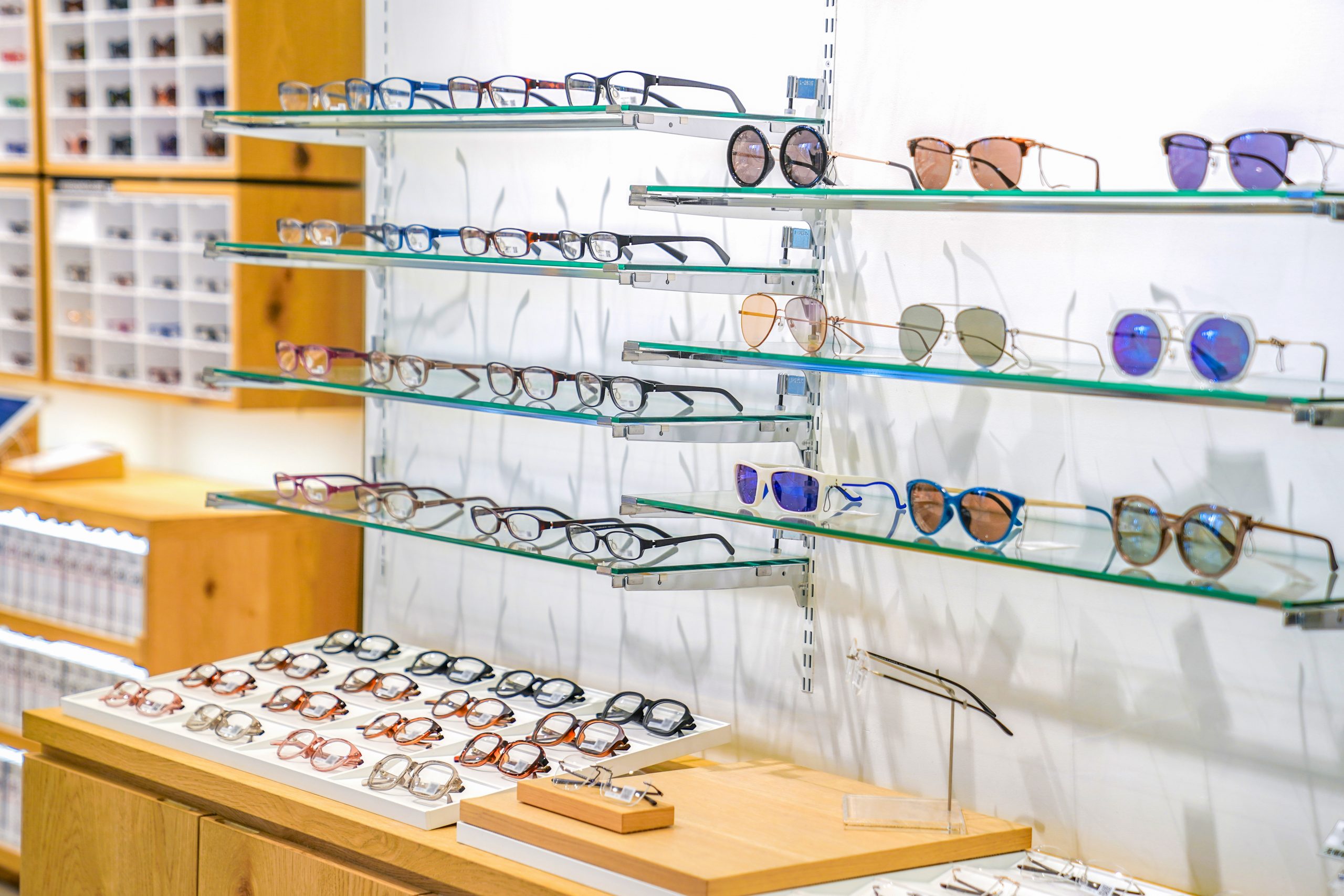 beautiful glasses on the display shelf