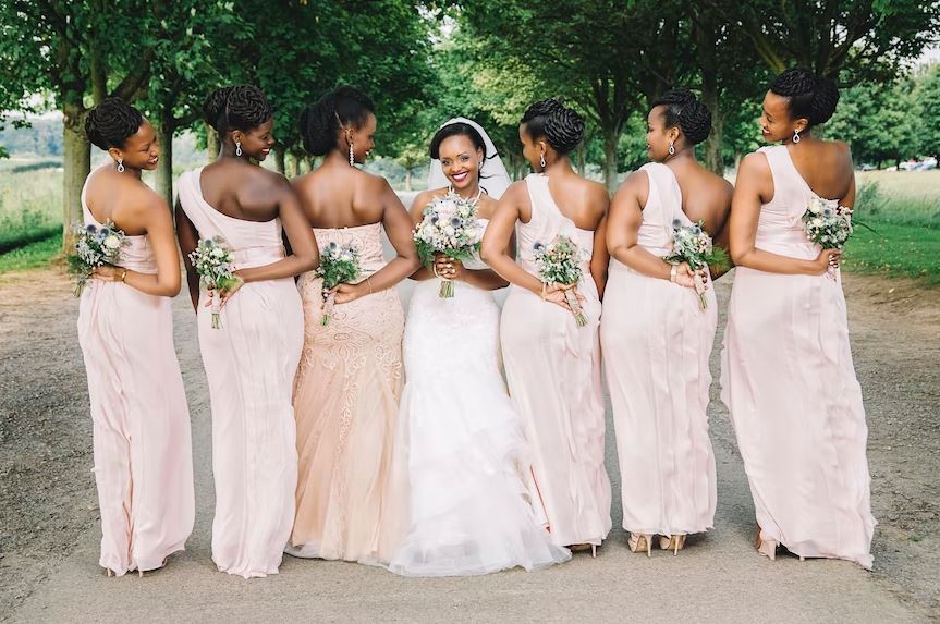 bridesmaids wearing matching earrings
