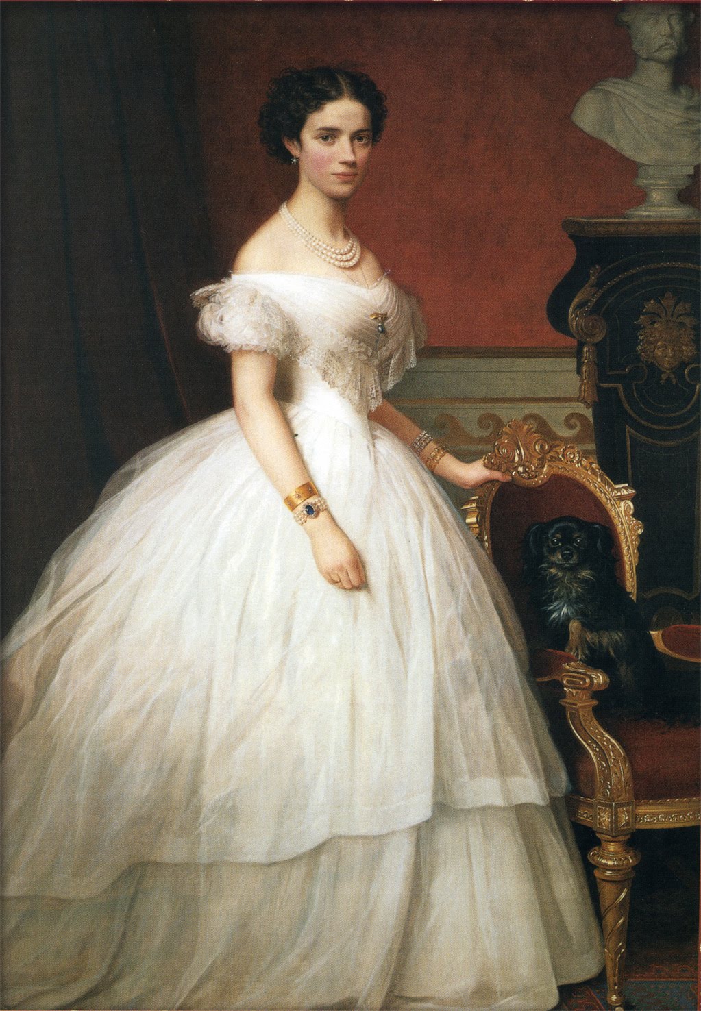 Portrait of Princess Dagmar of Denmark with her dog wearing a Crinoline