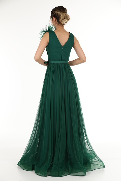 A green formal A-line dress