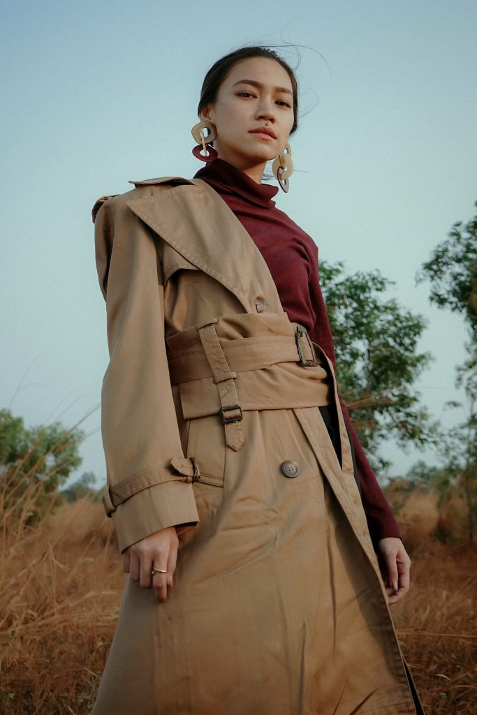 A light brown trench coat