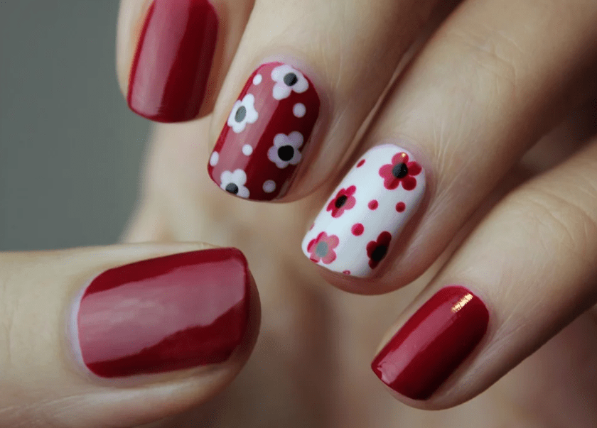 Red polish nail art