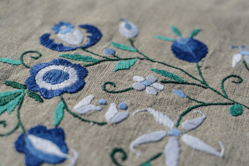 flowery embroidery on fabric