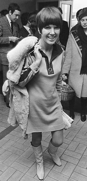 Mary Quant in 1966 wearing a minidress