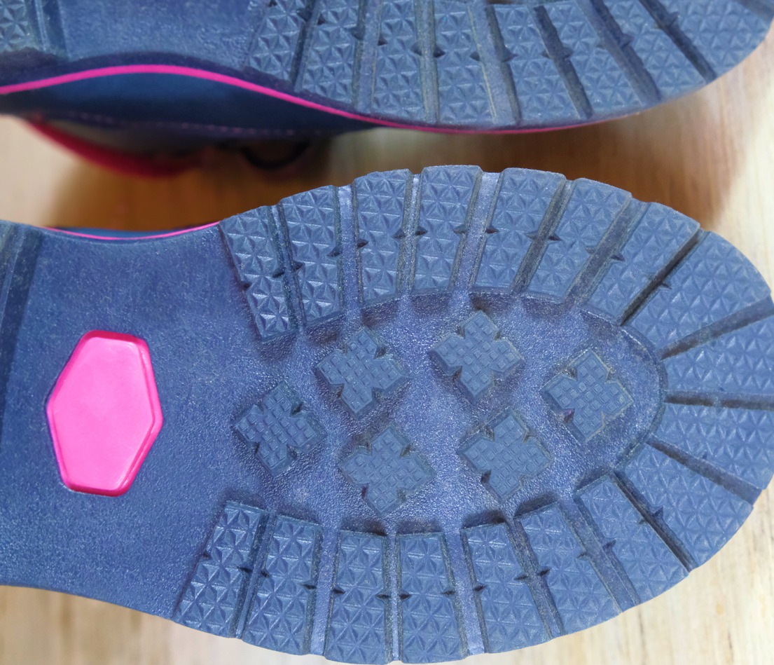 closeup sole texture of  girly or female shoes. Bottom of blue pink shoe