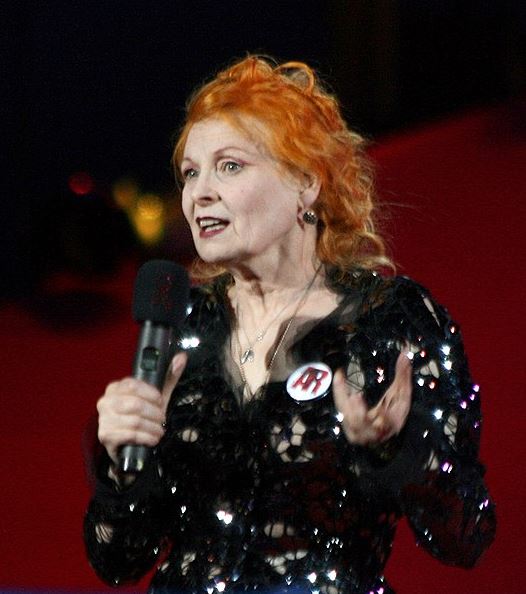 Vivienne Westwood speaking with a microphone