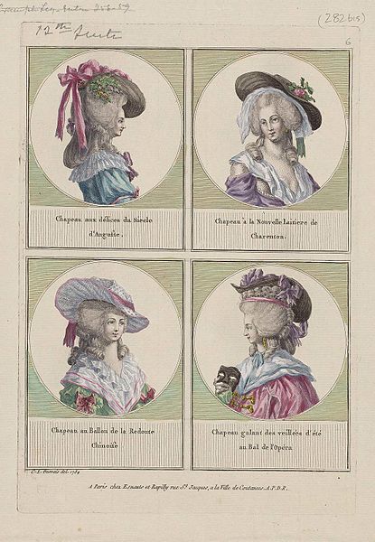 an illustration of women wearing different hats from the 1700s