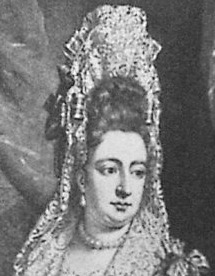 Queen Mary II of England wearing fontanges and a frelange, 1688 (mezzotint made 1690s)