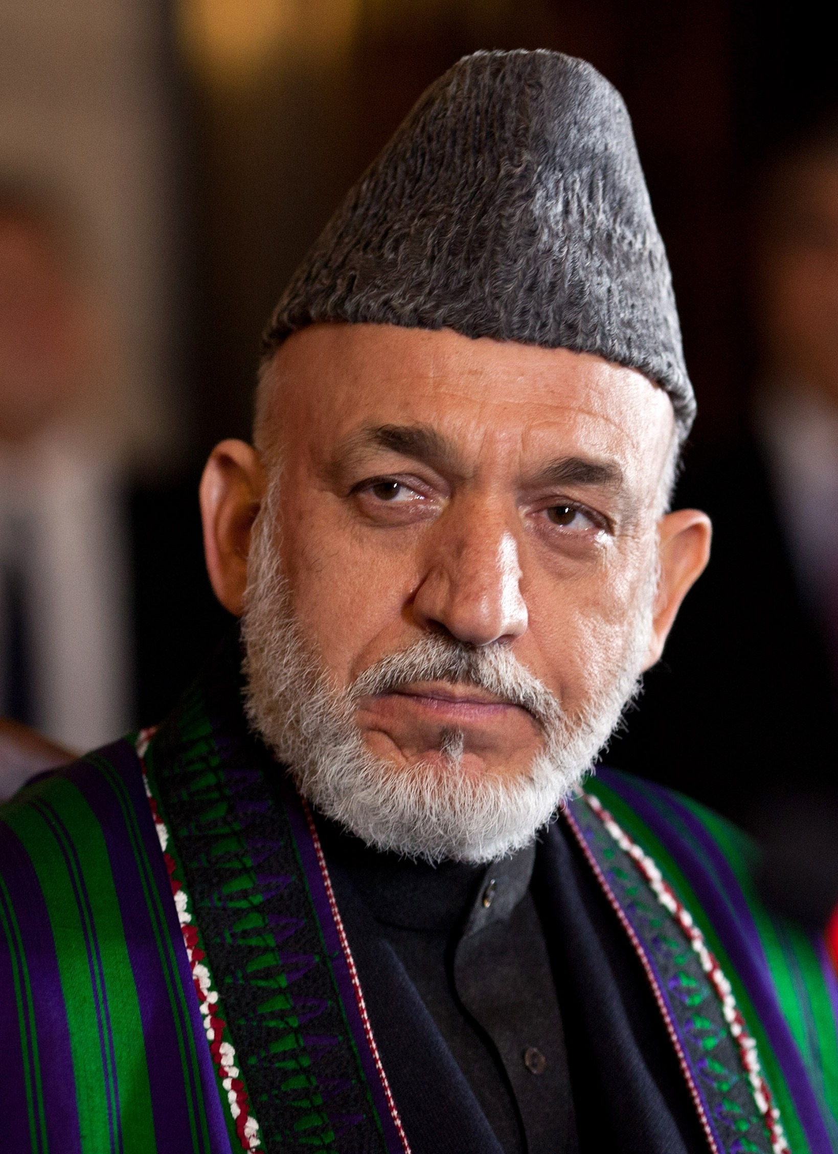portrait of Hamid Karzai wearing a Karakul hat