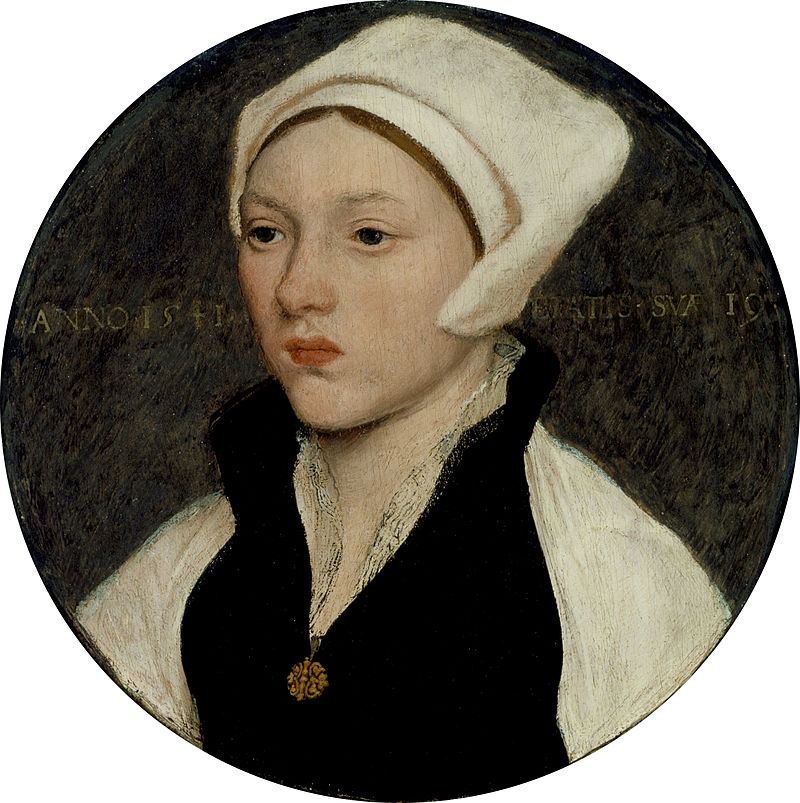 a painting of a young woman wearing a white coif
