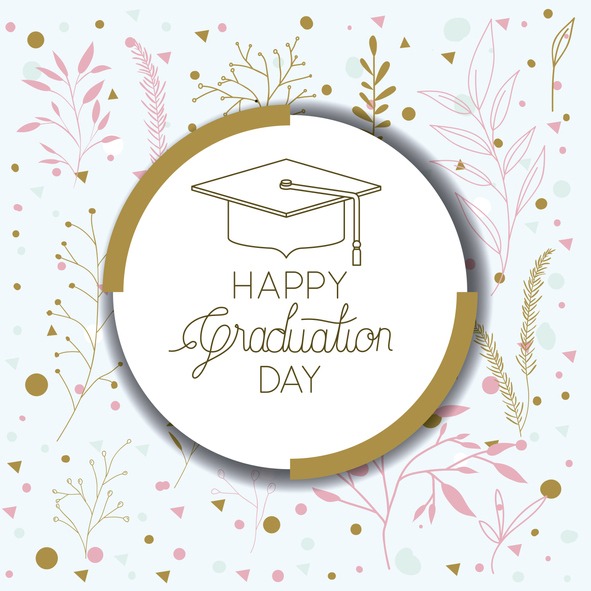 graduating lettering card with hat graduation