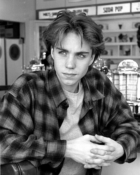 Jonathan Brandis in a Grunge-style flannel shirt and curtained hair in 1993