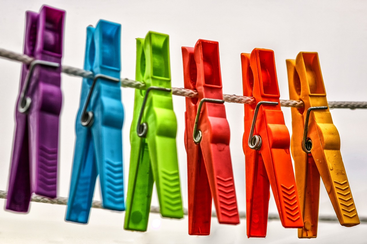 colorful clothes peg on a washing line