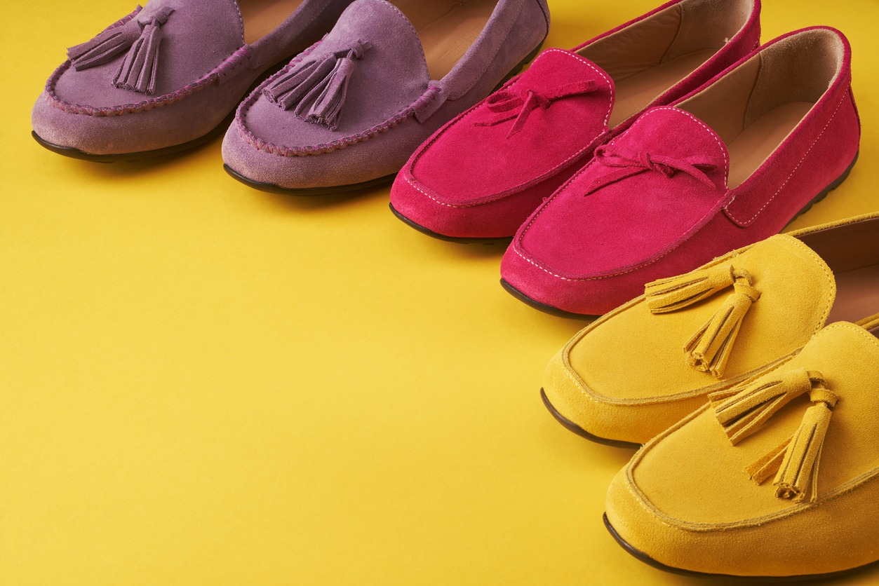 Colorful woman suede moccasins